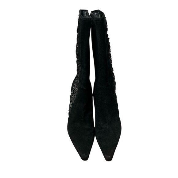Stuart Weitzman Black Beaded Suede Mid-Calf Pointed Boots Vintage 9.5 Witchycore - Picture 2 of 7